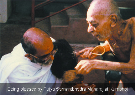 Being blessed by Pujya Samantbhadra Maharaj at Kumbhoj